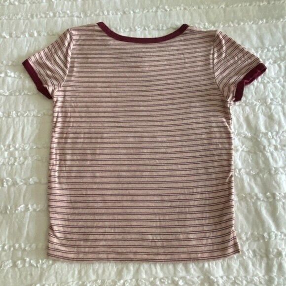 American Eagle Outfitters Striped Maroon and Pink Short Sleeve Tee - Picture 6 of 9